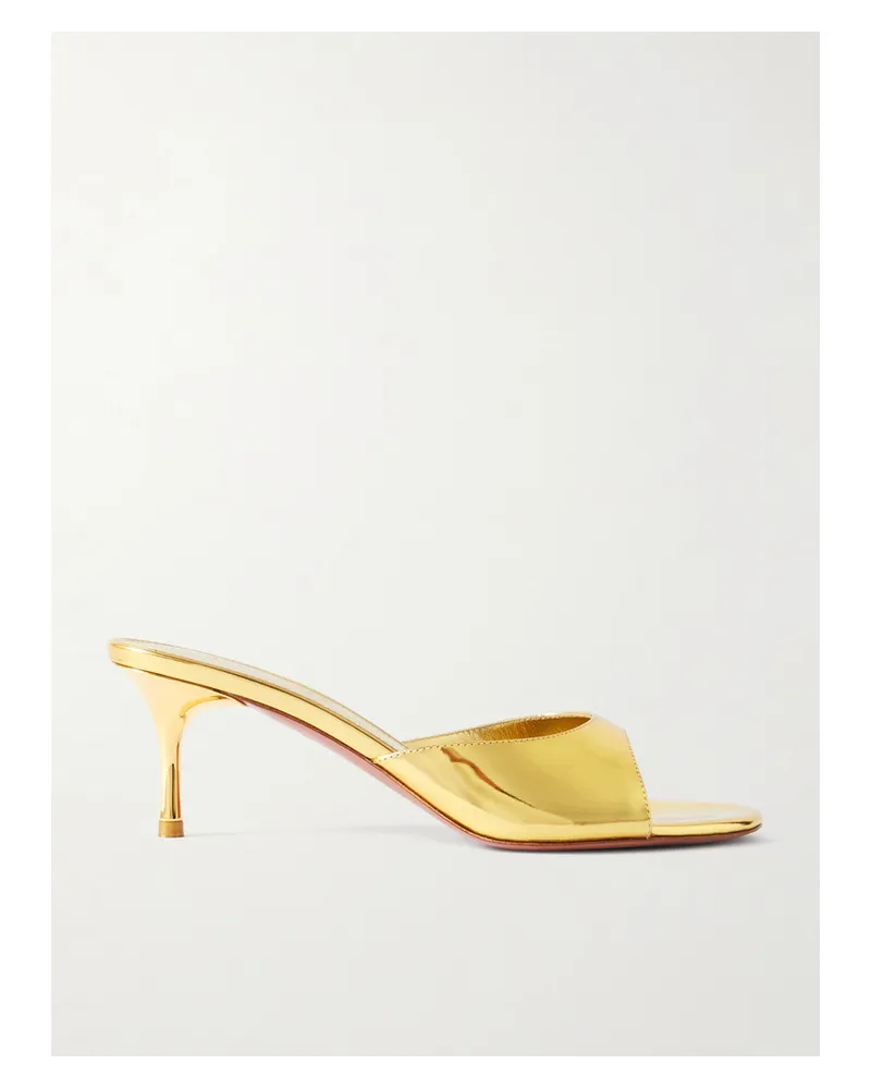 Amina Muaddi Jeanne Mules aus Leder mit Spiegeleffekt Gold