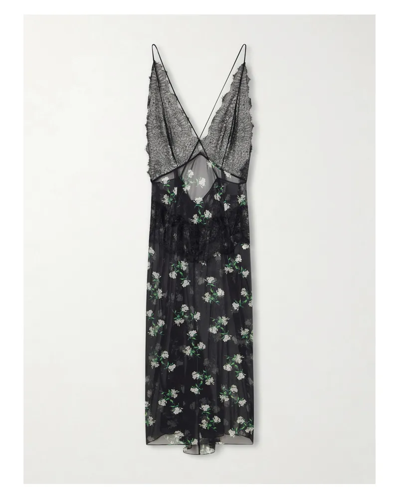 Dolce & Gabbana Lace-trimmed Floral-print Chiffon Midi Dress - Black Black