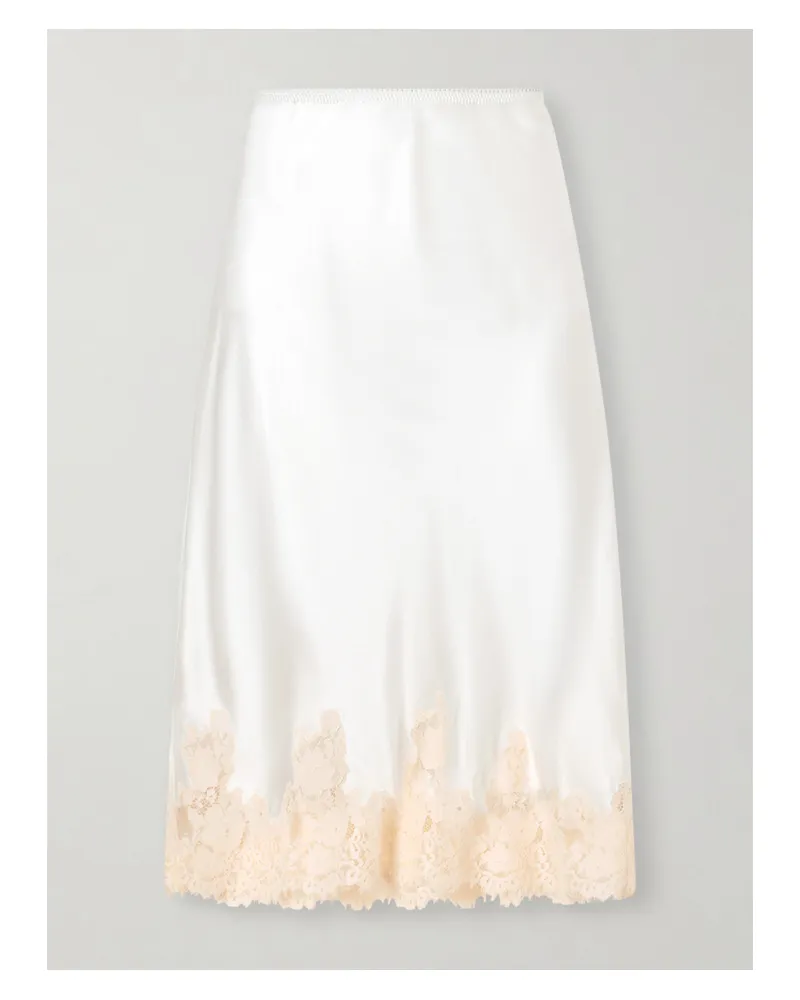 DÔEN Elowette Lace-trimmed Silk-satin Midi Skirt - White White