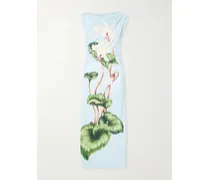 Draped Printed Stretch-jersey Midi Dress - Blue
