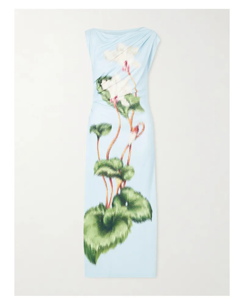 Oscar de la Renta Draped Printed Stretch-jersey Midi Dress - Blue Blue