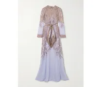 Maxikleid Aus Chiffon Mit Prints Und Bindegürtel - Lila