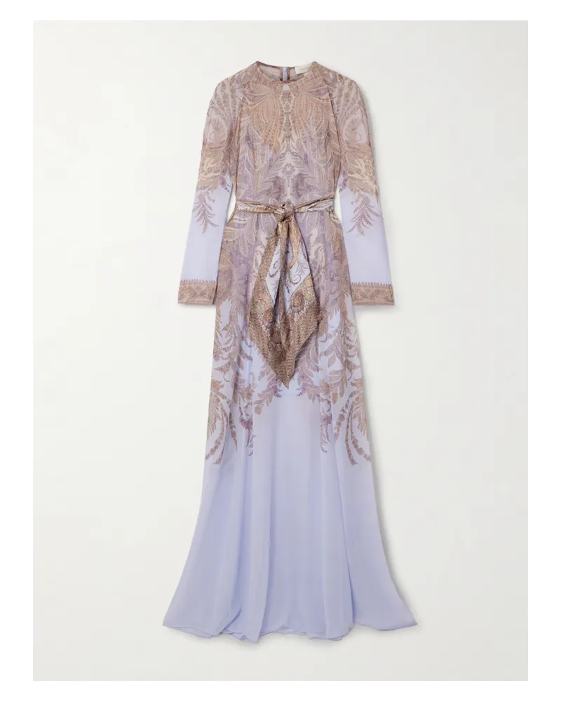 Zimmermann Maxikleid Aus Chiffon Mit Prints Und Bindegürtel - Lila Lila
