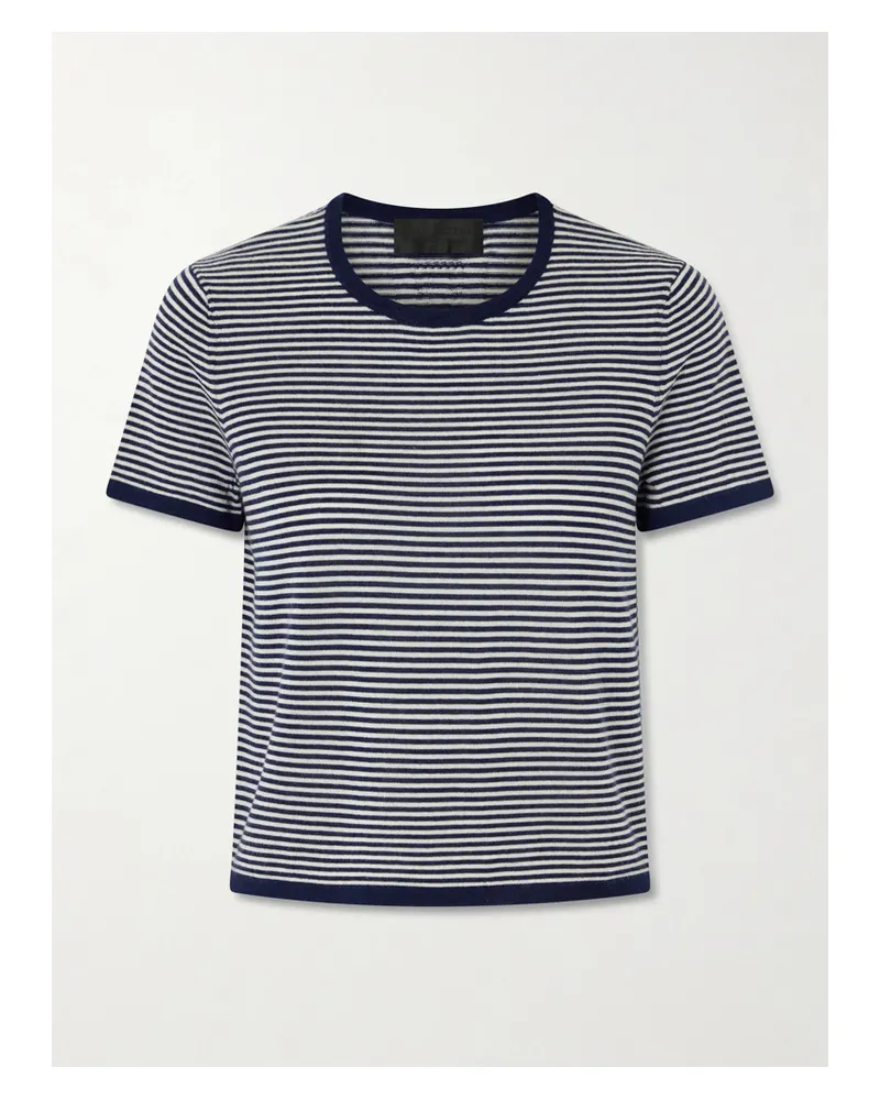 Nili Lotan Linka Striped Cashmere T-shirt - Blue Blue