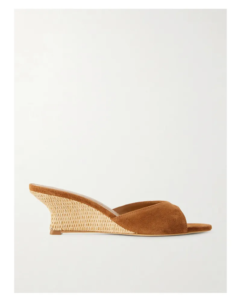STAUD Brigitte Suede Wedge Mules - Brown Brown