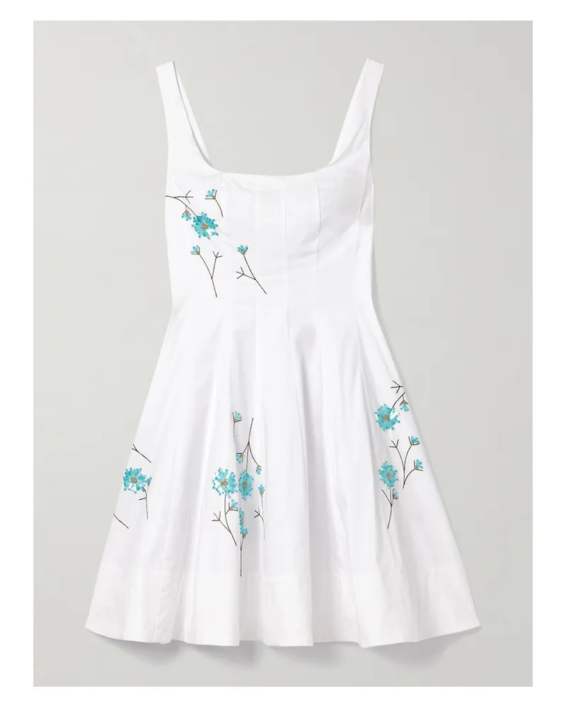 STAUD Wells Pleated Embellished Cotton-blend Poplin Mini Dress - White White