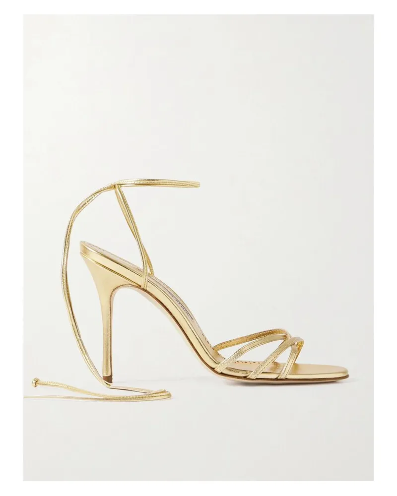 Manolo Blahnik Leva 105 Ledersandalen In Metallic-optik - Gold Gold