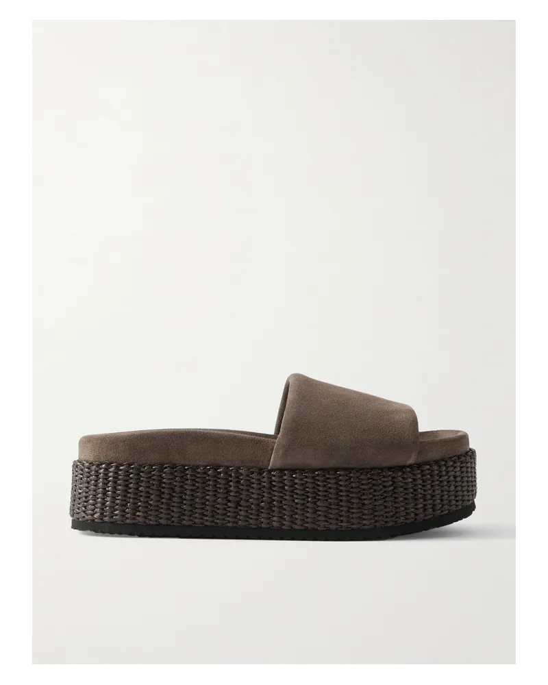 Brunello Cucinelli Espadrille-pantoletten Aus Veloursleder Mit Plateau - Braun Braun