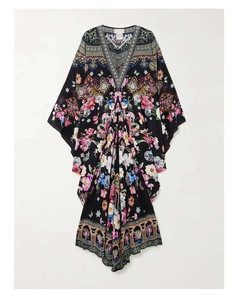 Camilla Midnight In Monserrate Kaftan Aus Bedrucktem Seiden-crêpe Mit Kristallen - Schwarz Schwarz