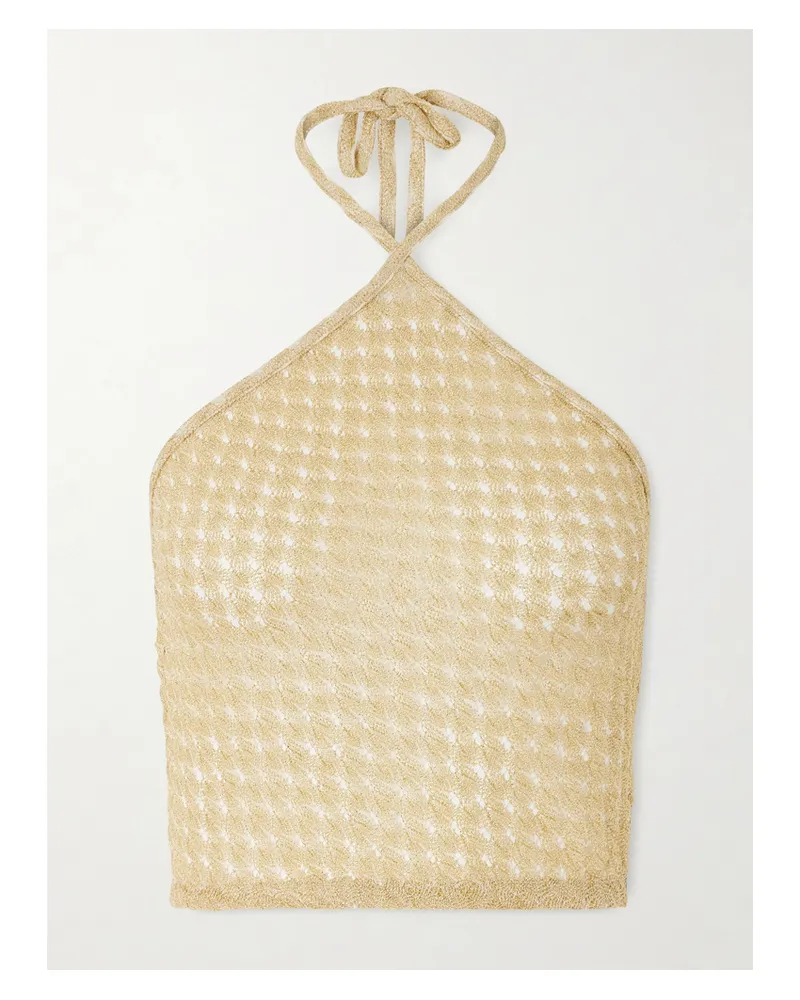 Missoni Mare Cropped Metallic Crochet-knit Halterneck Top - Gold Gold