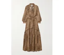 Skylar Maxikleid Aus Bedrucktem Crêpe Mit Schluppe Und Bindegürtel - Animal-Print