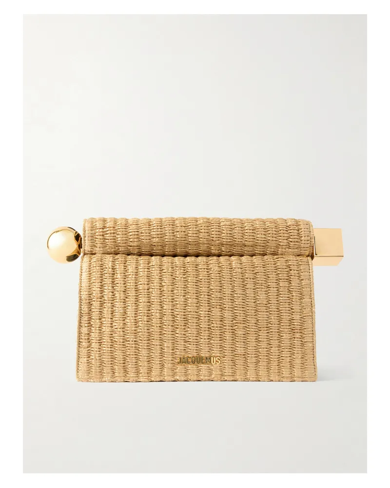 Jacquemus La Plage Leather-trimmed Raffia-effect Clutch - Neutrals Neutrals