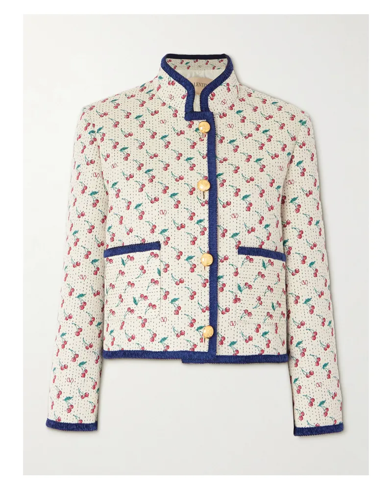 Valentino Garavani Cherryfic Steppjacke Aus Einer Baumwollmischung Mit Jacquard-muster Und Chenille-besätzen - Creme Creme