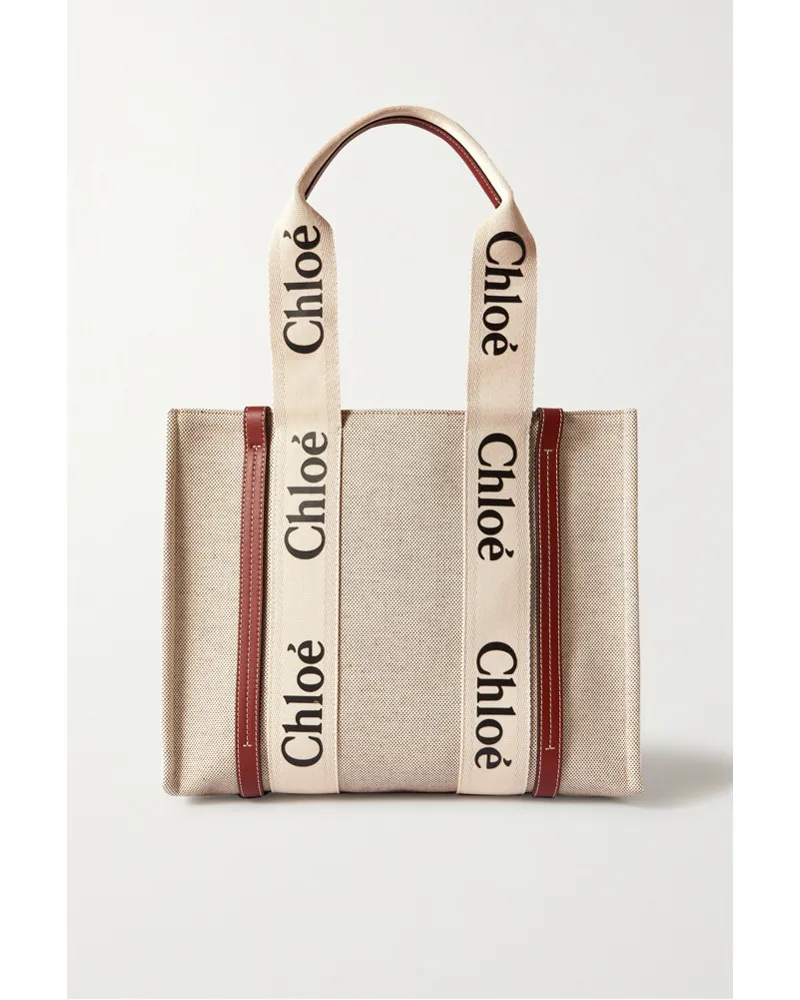 Chloé Net Sustain Woody MittelgroßE Tote Aus Leinen Braun