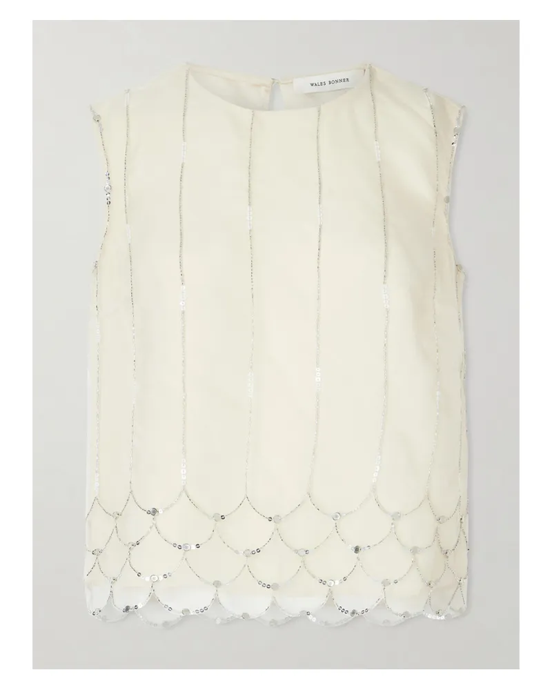 Wales Bonner Triumph Embellished Silk-organza Top - Neutrals Neutrals