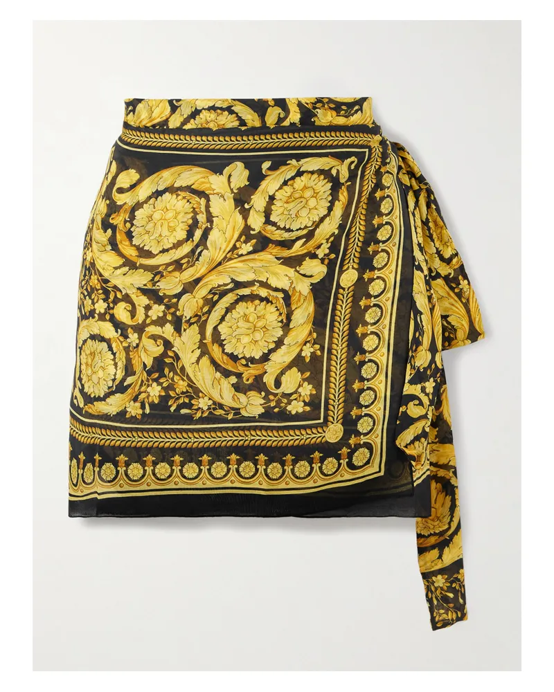 Versace Pareo Aus Bedrucktem Voile Aus Einer Baumwoll-seidenmischung - Schwarz Schwarz