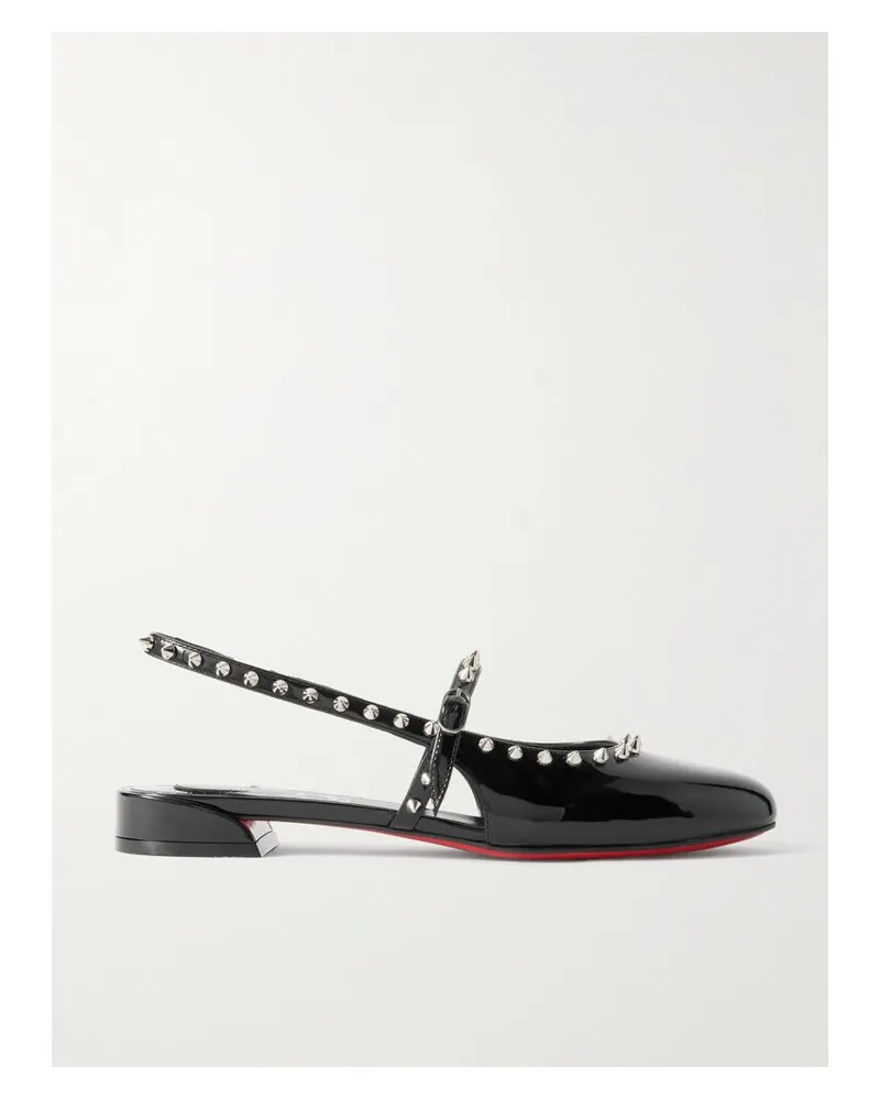 Christian Louboutin Sweet Janispikes Flache Slingback-schuhe Aus Lackleder Mit Nieten - Schwarz Schwarz
