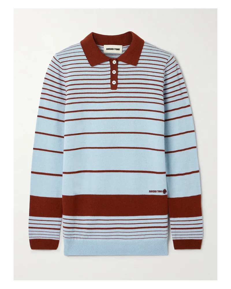 SHUSHU/TONG Strick-polohemd Mit Streifen - Blau Blau