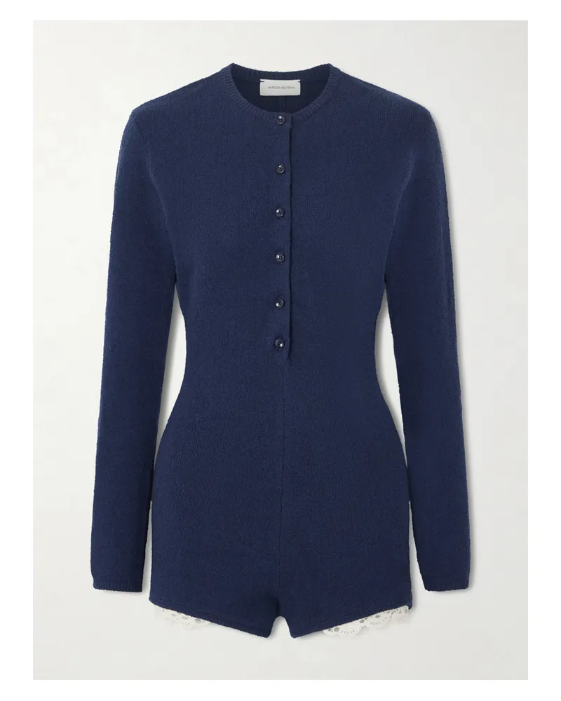 Magda Butrym Lace-trimmed Cotton-blend Terry Playsuit - Blue Blue