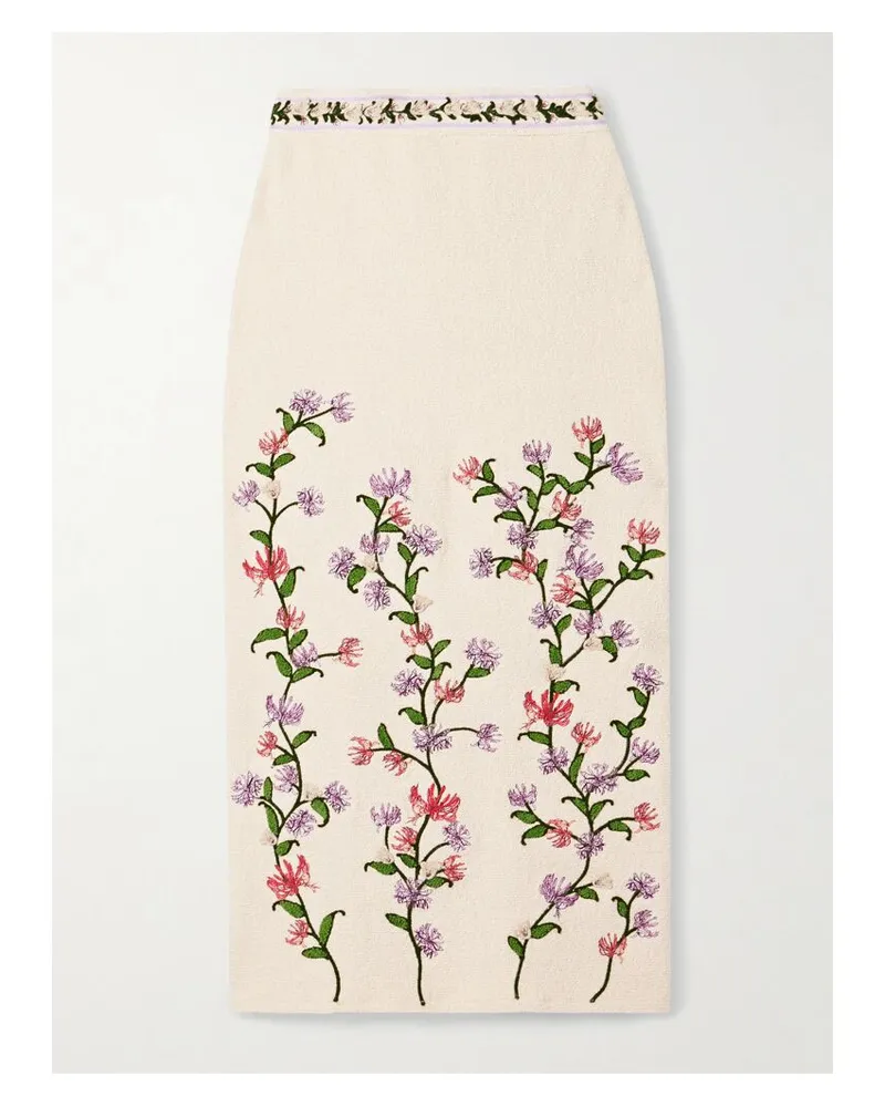 AGUA BENDITA Chlorella Honeysuckle Midirock Aus Bouclé Aus Einer Baumwollmischung Mit Applikationen Und Stickereien - Creme Creme