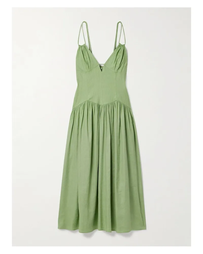 Cult Gaia Darcey Midikleid Aus Einer Leinenmischung Mit Cut-out Und Raffungen - Grün Grün