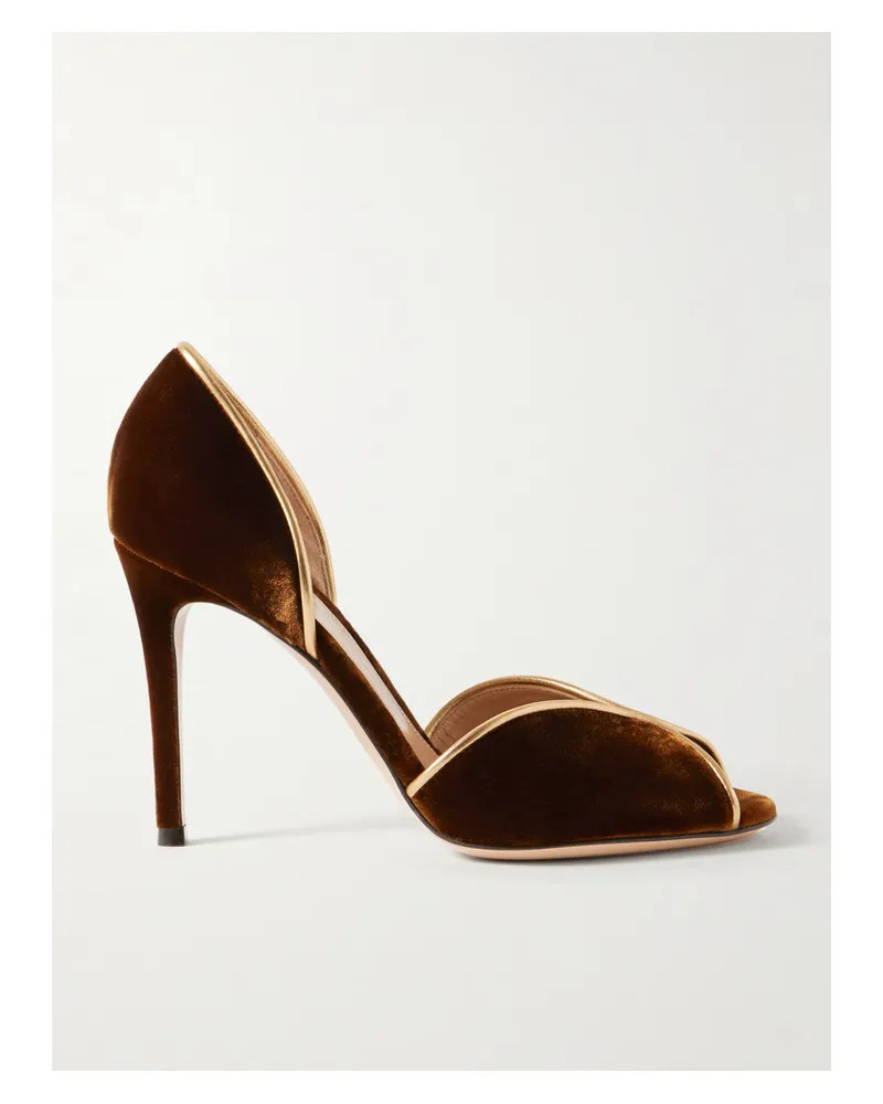 Gianvito Rossi 95 Metallic Leather-trimmed Velvet Pumps - Brown Brown