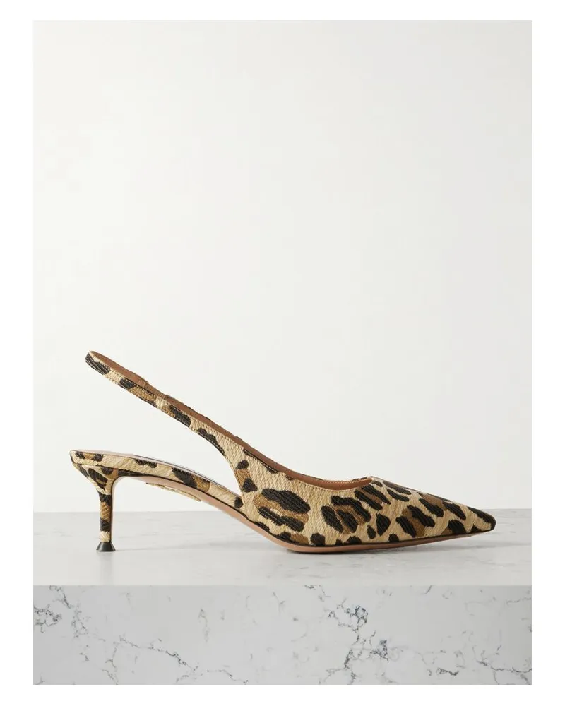 Aquazzura New Purist 50 Slingback-pumps Aus Raffiabast Mit Leopardenprint - Animal-Print Animal-print