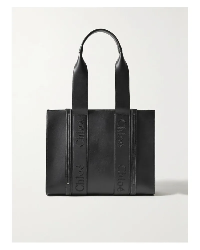 Chloé Woody Mittelgroße Tote Aus Leder Mit Stickereien - Schwarz Schwarz