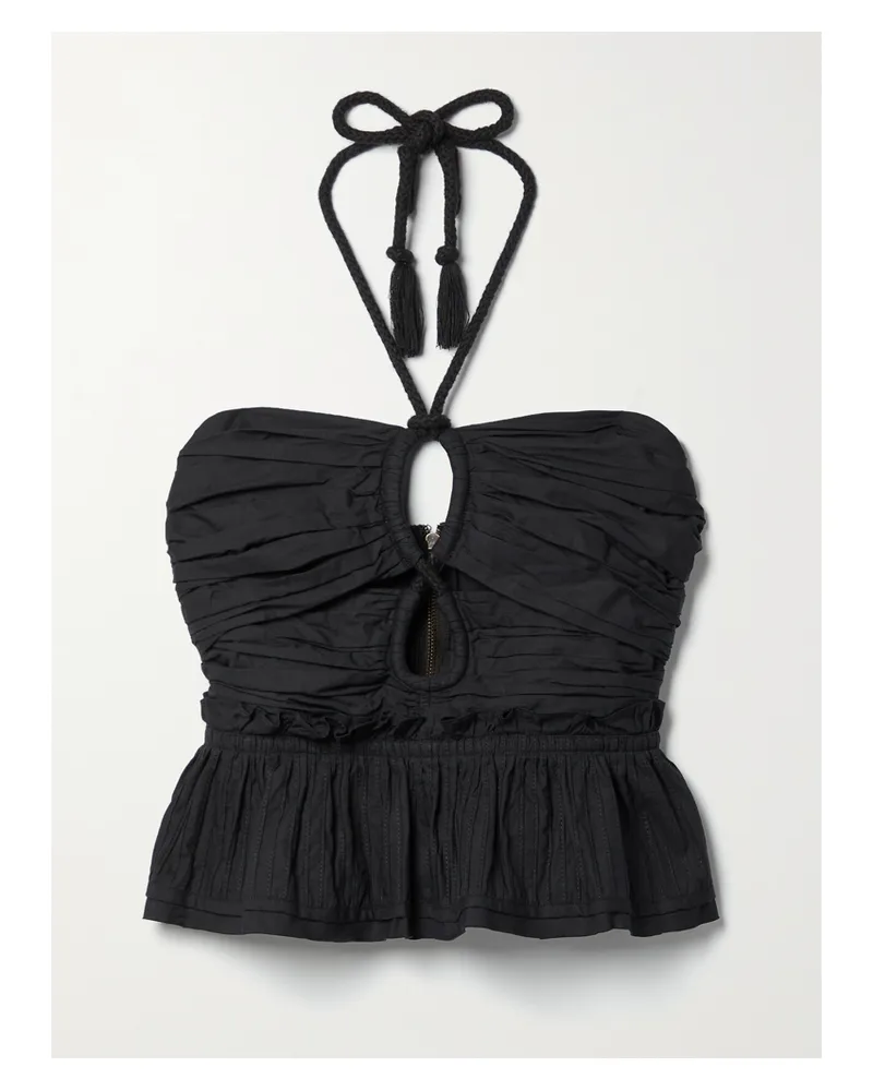 Ulla Johnson Adaleigh Verkürztes Neckholder-oberteil Aus Baumwollpopeline Mit Biesen - Schwarz Schwarz