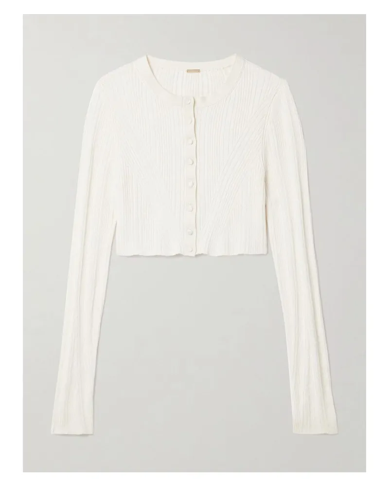 Adam Lippes Glynis Verkürzter Cardigan Aus Gerippter Seide - Elfenbein Elfenbein