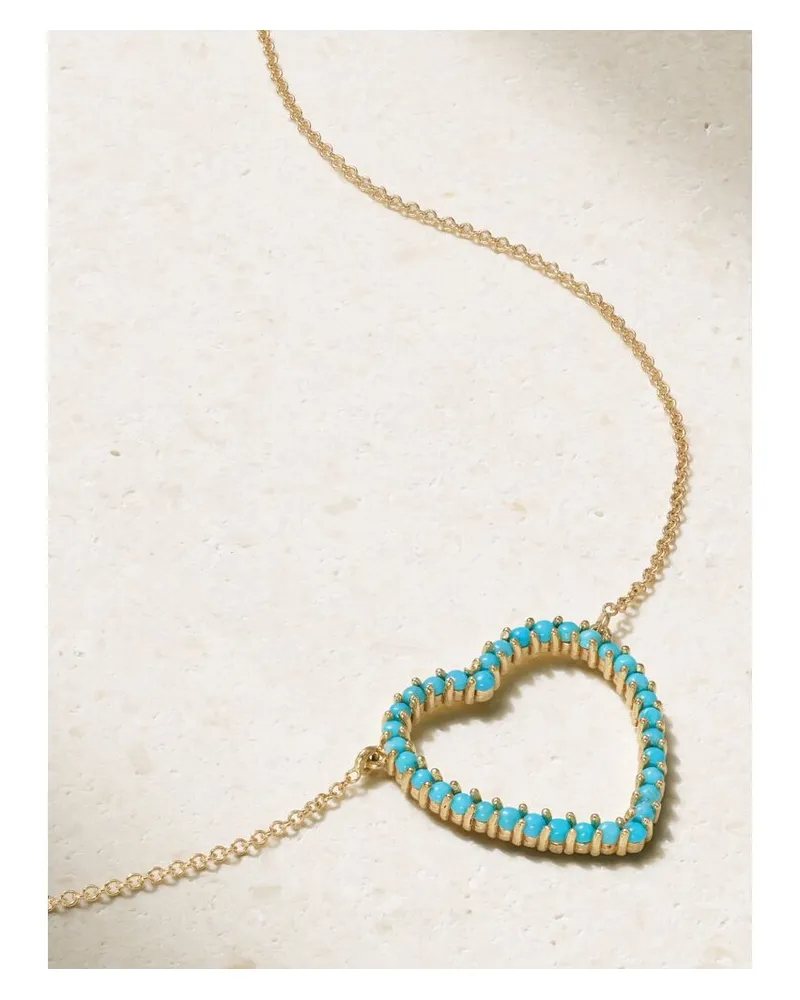 Jennifer Meyer Large Open Heart Kette Aus 18 Karat Gold Mit Türkisen Gold
