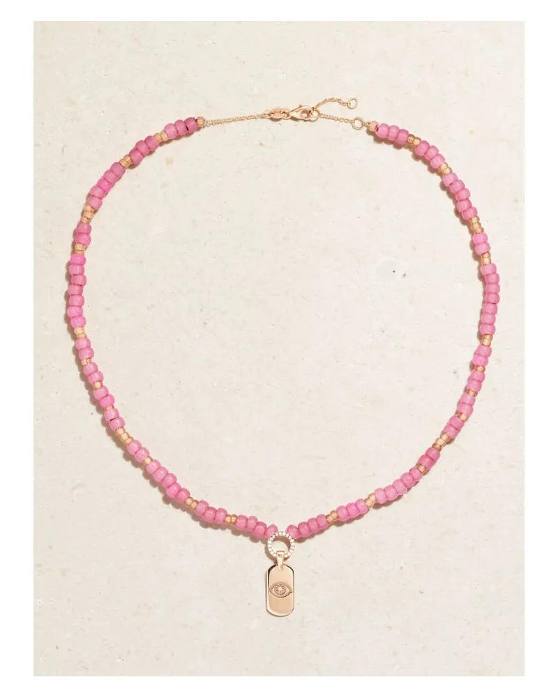 Diane Kordas Id Kette Mit Zierperlen, Diamanten Und Details Aus 14 Karat Roségold Gold