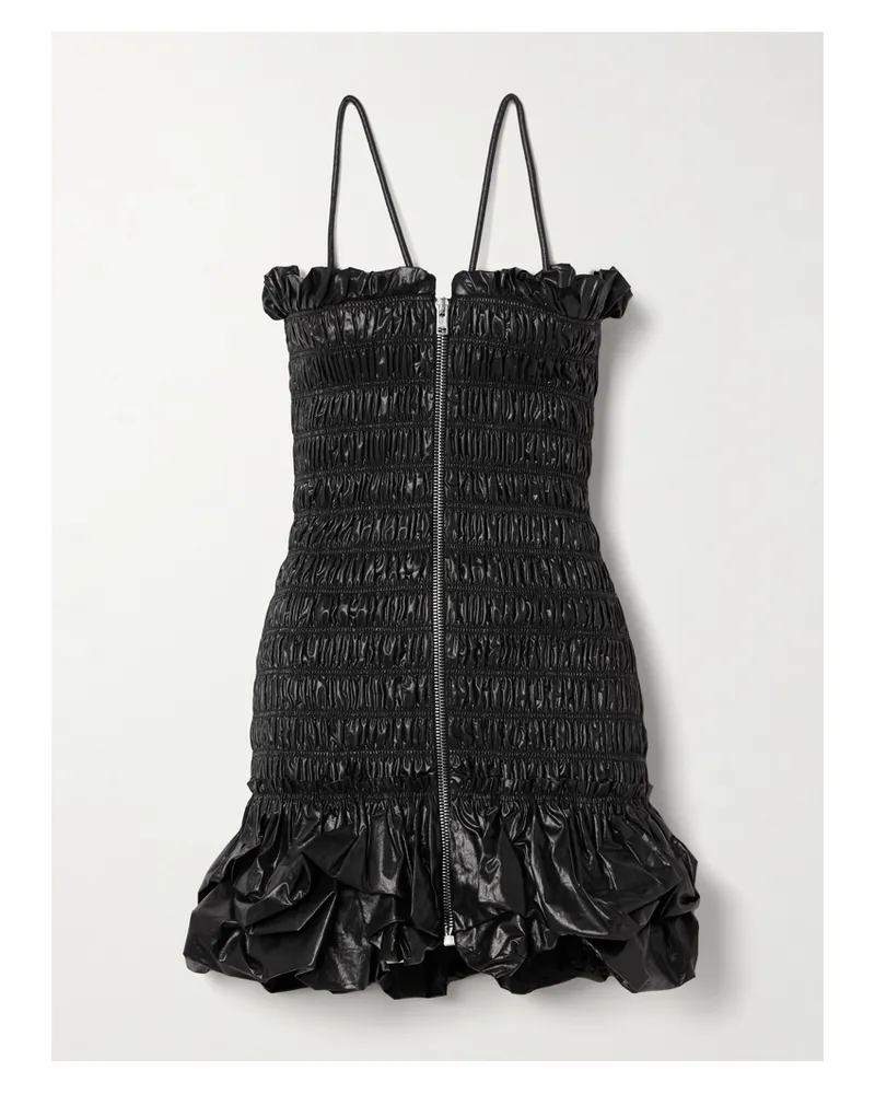 Isabel Marant Daily Minikleid Aus Einer Beschichteten Baumwollmischung Mit Raffungen Und Rüschen - Schwarz Schwarz