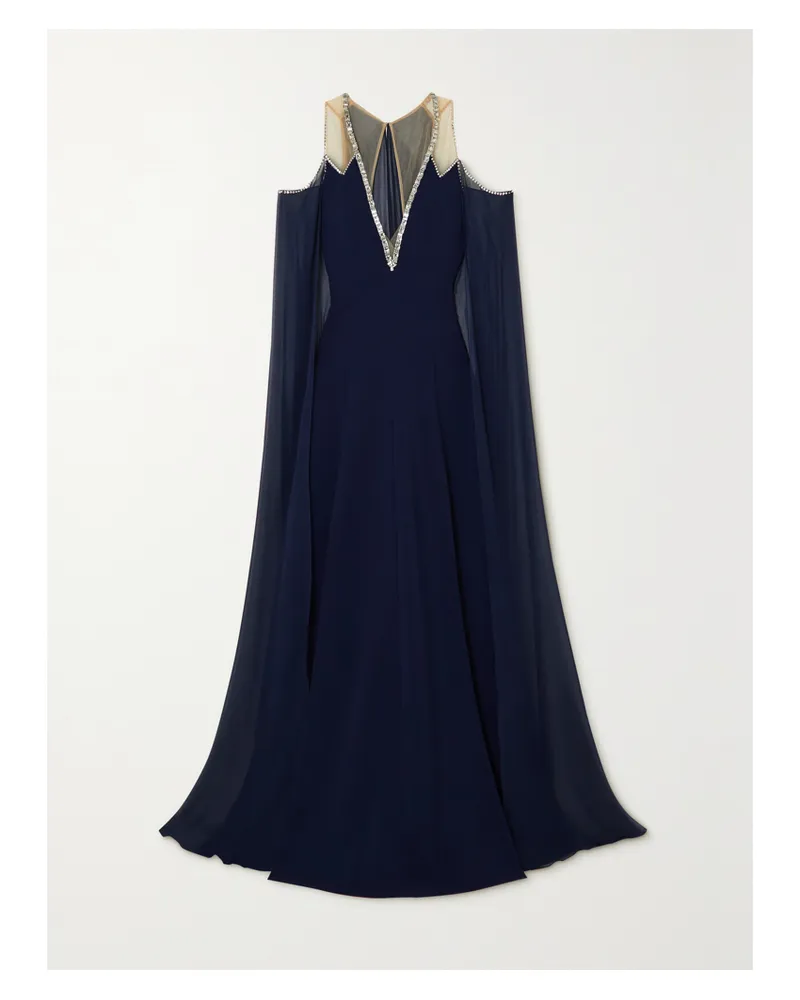 Jenny Packham Vivien Robe Aus Crêpe Und Chiffon Mit Cut-outs, Verzierungen Und Cape-effekt - Blau Blau