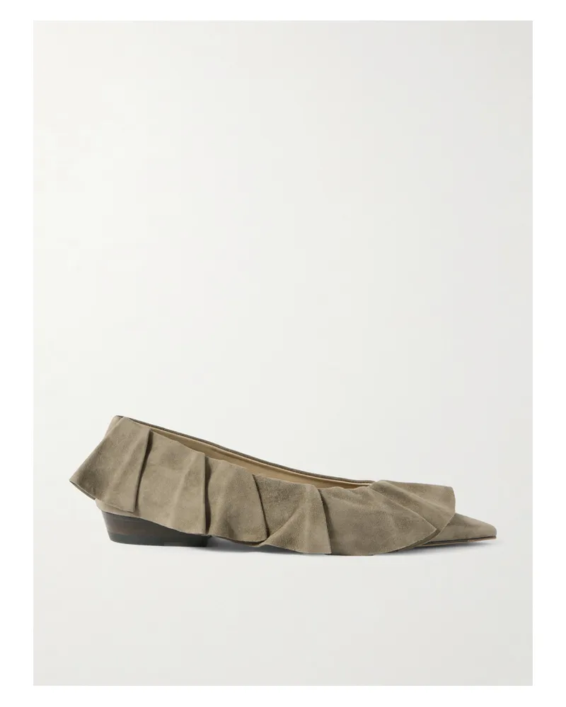 J.W.Anderson Ruffled Suede Ballet Flats - Gray Gray