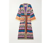 Morgenmantel Aus Bedrucktem Seiden-twill Mit Rüschen Und Bindegürtel - Mehrfarbig