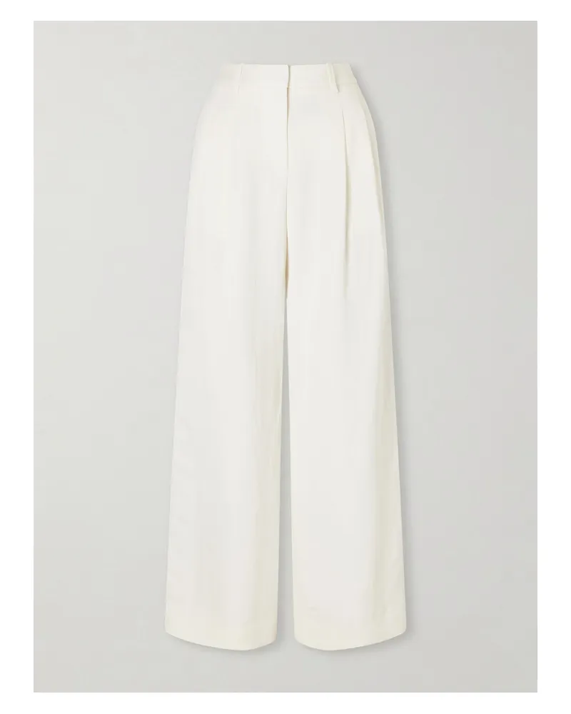 TWP Sulli Pleated Striped Coated Woven Wide-leg Pants - White White