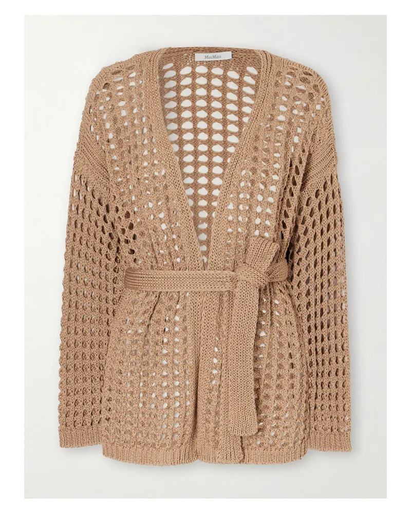 Max Mara Belted Open-knit Cotton Cardigan - Brown Brown
