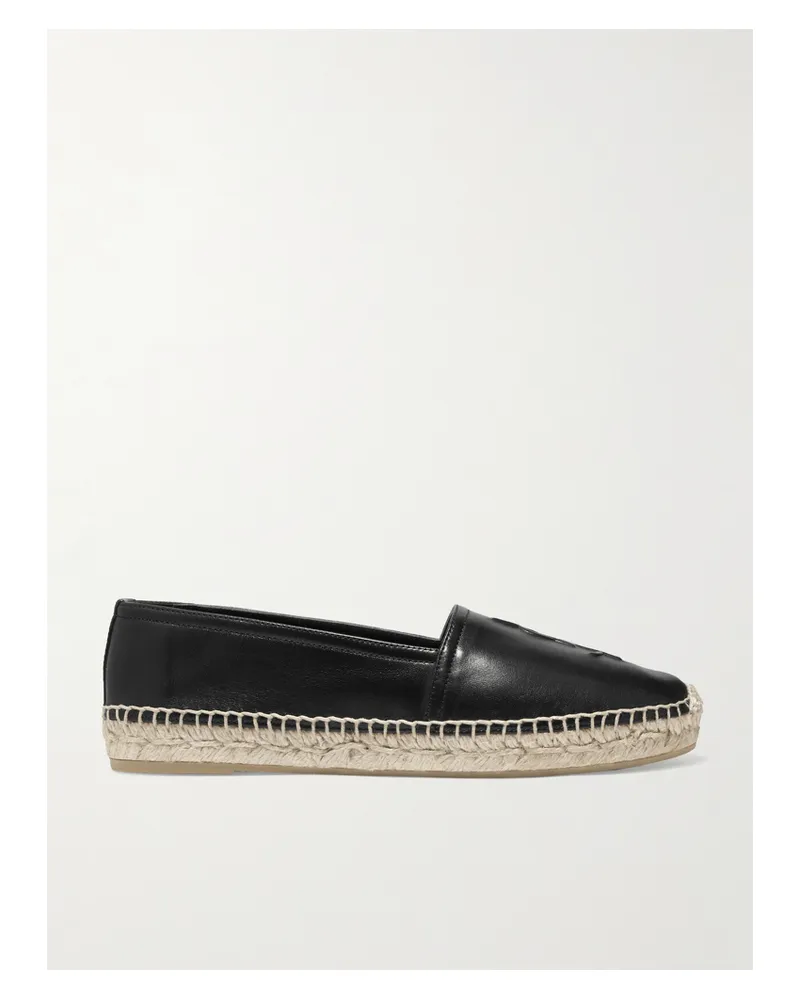 Saint Laurent Cassandre Logo-embossed Leather Espadrilles - Black Black