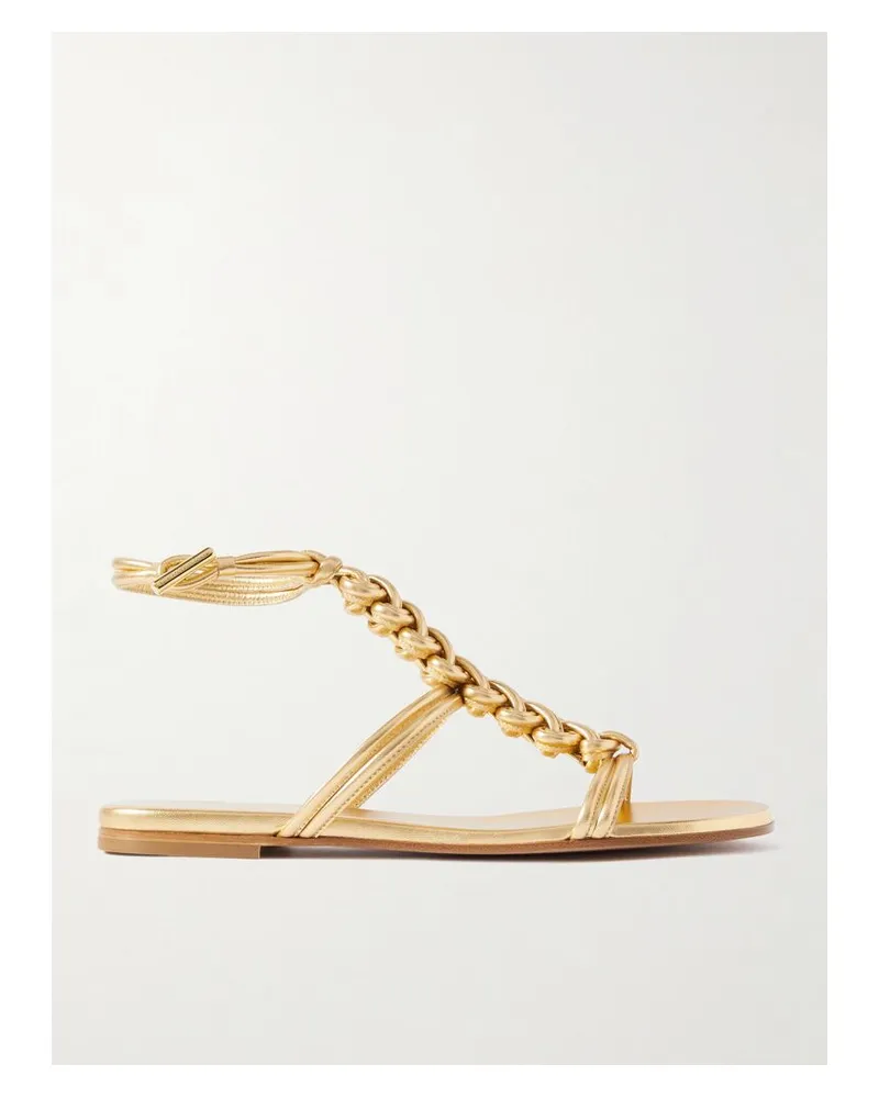 Gianvito Rossi Capua Sandalen Aus Geflochtenem Metallic-leder - Gold Gold