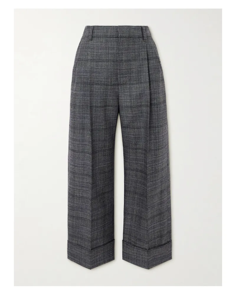Brunello Cucinelli Verkürzte Hose Mit Weitem Bein Aus Wolle Mit Glencheck-muster, Falten Und Zierperlen - Grau Grau