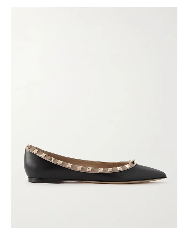 Valentino Garavani Rockstud Ballerinas Mit Spitzer Kappe Aus Leder - Schwarz Schwarz