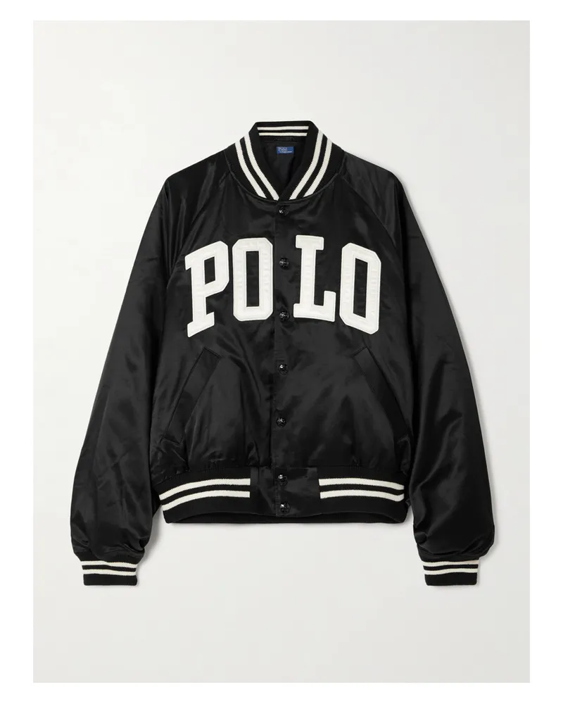 Ralph Lauren Bomberjacke Aus Satin Aus Einer Baumwollmischung Mit Applikation - Schwarz Schwarz
