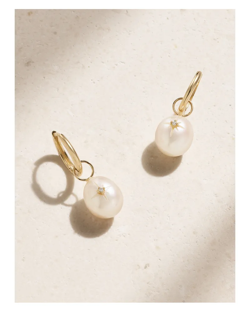 MATEO Convertible 14-karat Gold, Pearl And Diamond Earrings - White White