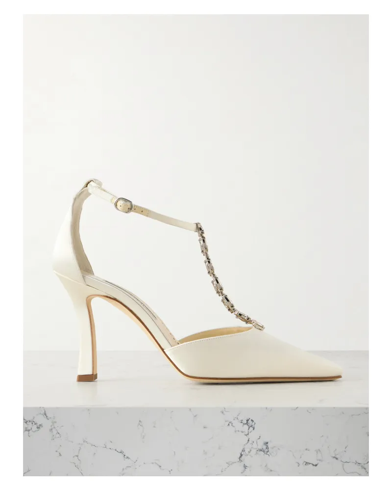Manolo Blahnik Molara 105 Pumps Aus Satin Mit Kristallen - Weiß Weiß