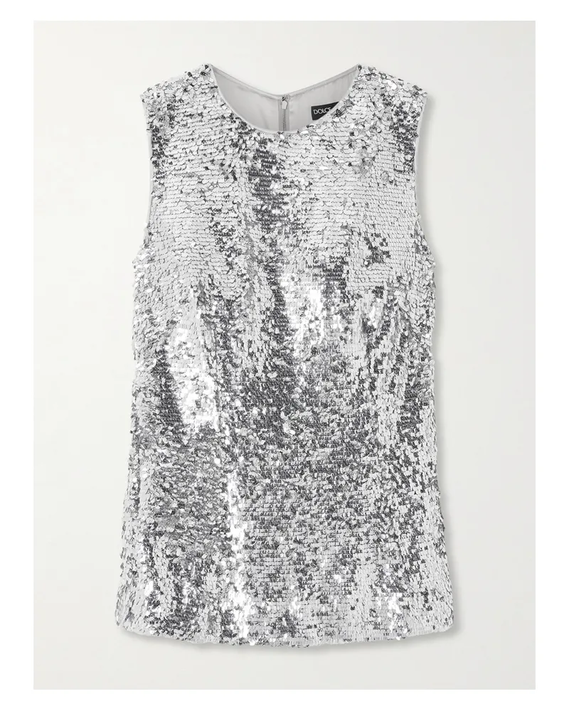 Dolce & Gabbana Sequined Satin Top - Silver Silver