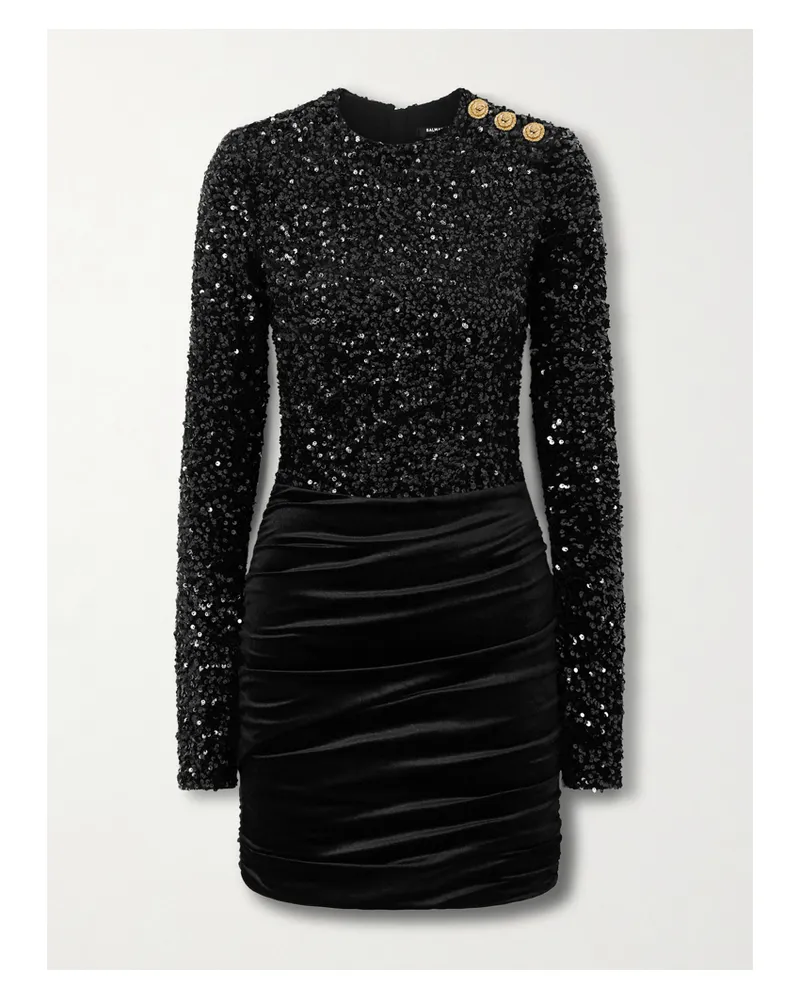 Balmain Minikleid Aus Samt Mit Pailletten - Schwarz Schwarz