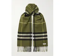 Fringed Checked Cashmere Scarf - Green