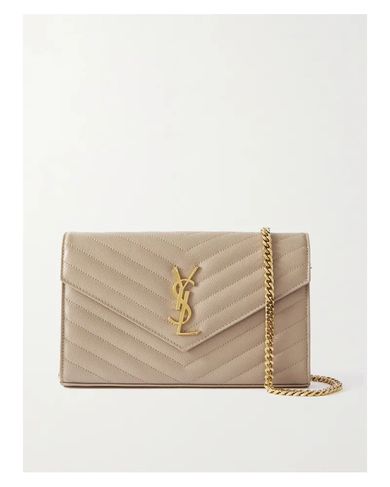 Saint Laurent Cassandre Chain Matelassé Textured-leather Wallet - Neutrals Neutrals