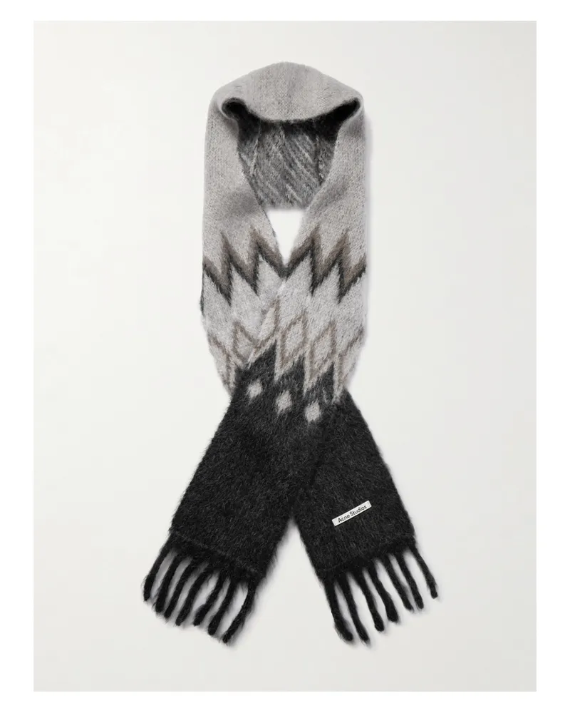 Acne Studios Schal Aus Jacquard-strick Aus Einer Mohair-wollmischung Mit Fransen Und Kapuze - Grau Grau